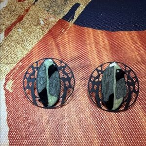 Artistic Black and Green Earrings